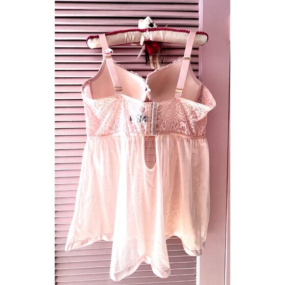 Baby Doll Negligee Size 2X Daisy Fuentes Push Up Blush Pink Lace Sheer Lingerie - Picture 10 of 10
